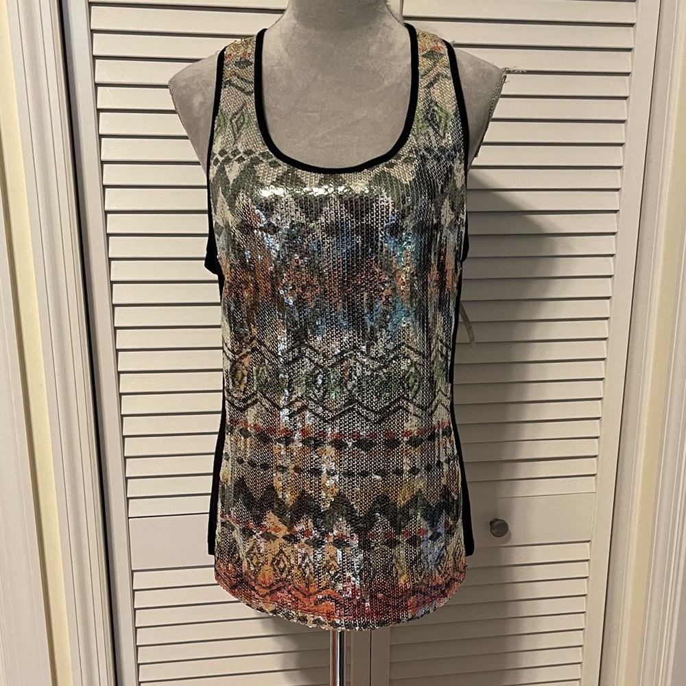 Sequin Patterned Racerback Blouse - Multicolor